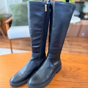 Kenneth Cole Reaction Tall Black Leather Boots with Gold Zipper